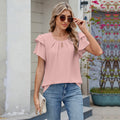 Round-neck Flutter-sleeve Loose-fit Chiffon Top