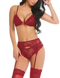 New European And American Women's Sexy Multicolor Lace Garter Three-piece Suit Sexy Lingerie