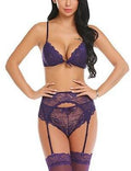 New European And American Women's Sexy Multicolor Lace Garter Three-piece Suit Sexy Lingerie