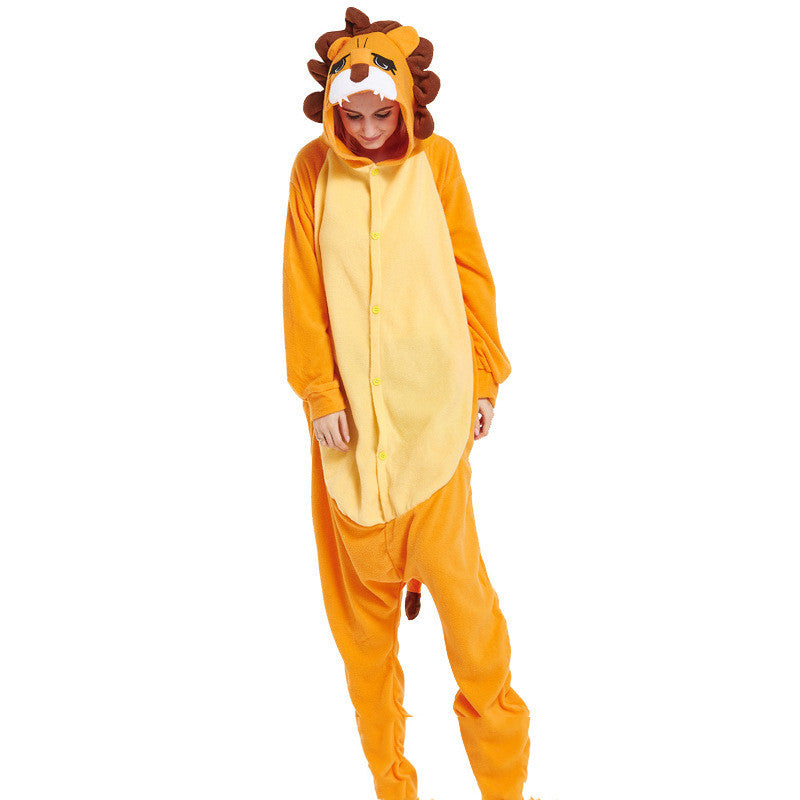 Lovers Halloween Lion King Cartoon Animal One-Piece Pajamas Lovers Autumn And Winter Thick Home Clothes Simba Performance Costume