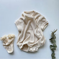 Cotton Waffle Short-Sleeved Romper