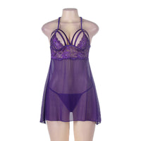 Sexy Mesh See-Through Purple Suspender Nightdress