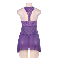 Sexy Mesh See-Through Purple Suspender Nightdress