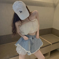 Lace Bottoming, Denim High-waisted Shorts, Two-piece Women