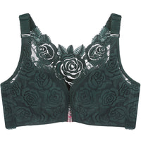 Summer New Rose Thin Bras Gathering Adjustable Underwear Big Chest Front Buckle Beautiful Back Big Size Bra