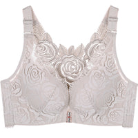 Summer New Rose Thin Bras Gathering Adjustable Underwear Big Chest Front Buckle Beautiful Back Big Size Bra