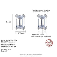 Silver-plated Rectangular Pagoda Emerald Cut Rectangular Zircon Earrings