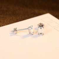 Silver-plated Rectangular Pagoda Emerald Cut Rectangular Zircon Earrings
