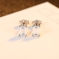 Silver-plated Rectangular Pagoda Emerald Cut Rectangular Zircon Earrings