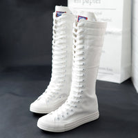 High-top Women's Casual Canvas Shoes Zipper Long Boots