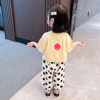 Girls Smiley Face Suit, Baby Western Style Two-piece Suit