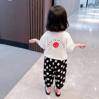 Girls Smiley Face Suit, Baby Western Style Two-piece Suit