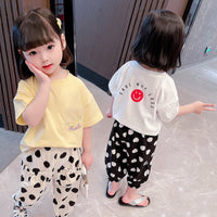 Girls Smiley Face Suit, Baby Western Style Two-piece Suit