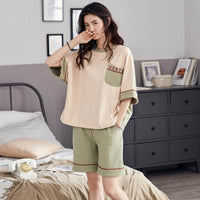 Pajamas Women Summer Pure Cotton Short-sleeved Shorts Round Neck Pullover