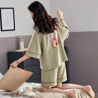 Pajamas Women Summer Pure Cotton Short-sleeved Shorts Round Neck Pullover