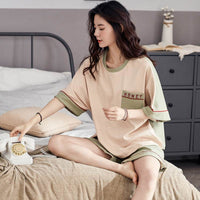 Pajamas Women Summer Pure Cotton Short-sleeved Shorts Round Neck Pullover