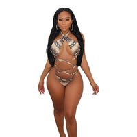 Ladies Sexy Snake Pattern Lace Printed Swimsuit