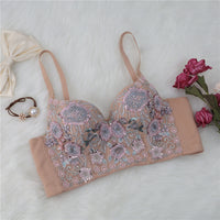 Embroidered Floral Underwear Women's Halter Short Camisole