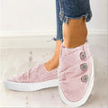 Large Size Denim Canvas Shoes Women Flat Bronze Buckle Shoes