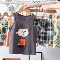 Children's Cotton Vest Set, Mesh Design Vest Shorts, Korean Style Boys' Sets, Girls