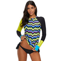 Long Sleeve Split Swimsuit Women's Round Neck Low Waist Printed Lace Swimsuit