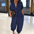 Pure Color Plus Size Casual Short-sleeved Denim Jumpsuit