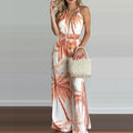 Halter Colorful High-waisted Wide-leg Jumpsuit