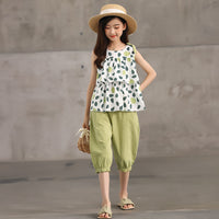 Girls' Cropped Trousers Suit Floral Two-piece Suit