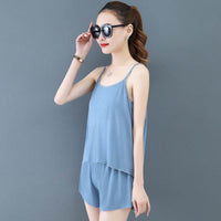 Two-Piece Summer Sexy Suspender Shorts Women Thin Pajamas