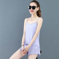 Two-Piece Summer Sexy Suspender Shorts Women Thin Pajamas