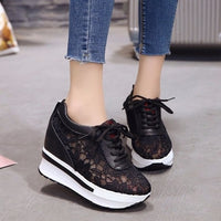 Breathable Hollow Platform White Shoes