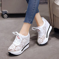 Breathable Hollow Platform White Shoes