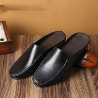 Summer Fashion Casual Men's Slippers, Soft Leather Soft Sole Baotou Half Slippers