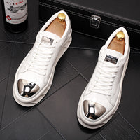 Men's Leather Shoes, Thick-soled Inner Heightening, White Shoes, Platform Bottom Loafers, Hip-hop Personality Men's Shoes