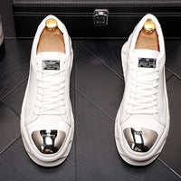 Men's Leather Shoes, Thick-soled Inner Heightening, White Shoes, Platform Bottom Loafers, Hip-hop Personality Men's Shoes