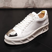 Men's Leather Shoes, Thick-soled Inner Heightening, White Shoes, Platform Bottom Loafers, Hip-hop Personality Men's Shoes
