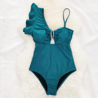 One-shoulder Big Lotus Leaf One-piece Swimsuit Hollow