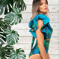 One-shoulder Big Lotus Leaf One-piece Swimsuit Hollow