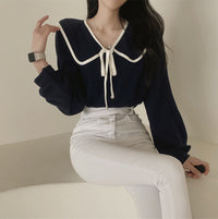 Loose Slimming Lapel Versatile Lace-up Women's Shirt