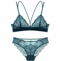 French sexy triangle cup sexy ultra-thin no steel ring underwear hollow lace breathable bra set