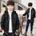 Boys' Casual Hooded Lettered Leather Coat