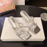 High Heels Versatile, Niche French Fashion, Bow Tie, Thick Heel Slippers, Women's Sandals