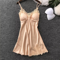Women's sexy strappy ice silk nightdress