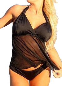 Split swimsuit with mesh pattern