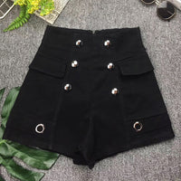 Mid-waist double-breasted denim shorts