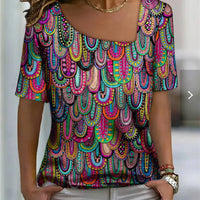 Women's Fashion Irregular Collar Printed T-shirt