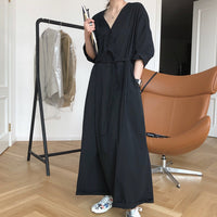 New Style V-neck Jumpsuit High Waist Wide-leg Tie Wide Loose Thin Casual Trousers Women