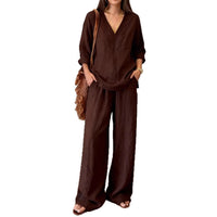 Womens Multi-color Cotton Long-sleeve Top And Pants Pre-washed