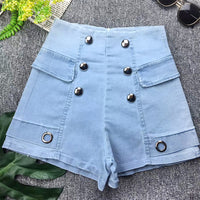 Mid-waist double-breasted denim shorts