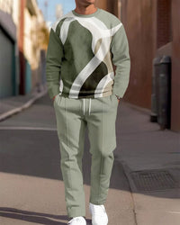 Fashion Line Printing Men's Round Neck Suit